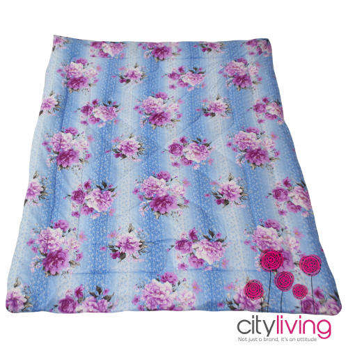 3 Pce Cotton Blend Pink and Blue Rose Printed Comforter Set - Three Quarter Bed