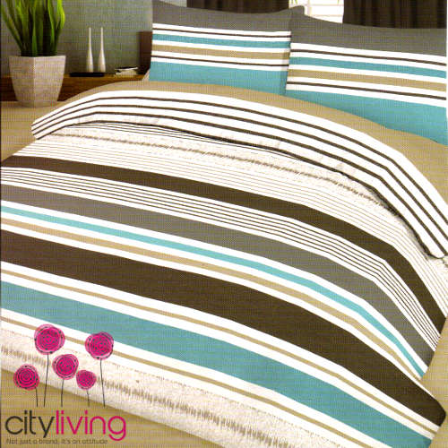 Free Shipping - Classical Aqua Stripe 3 Piece Duvet Set - Double