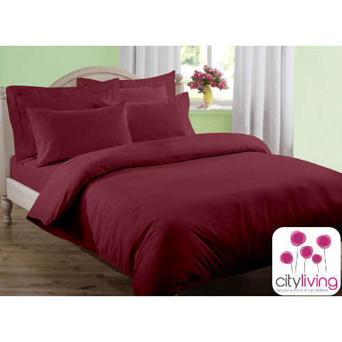 4 Piece Duvet Cover Set - Plain Maroon- Economical Range - Queen Bed Size