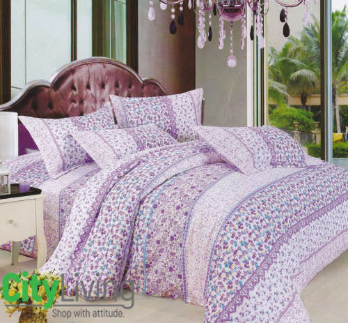 3 Piece Kiddies Fitted Sheet Set Purple Flowers