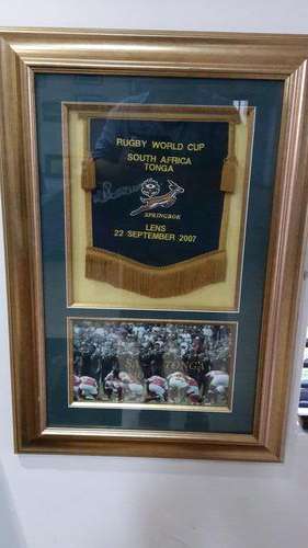 Rugby World Cup Match Flag South Africa vs Tonga signed by Danie Rossouw