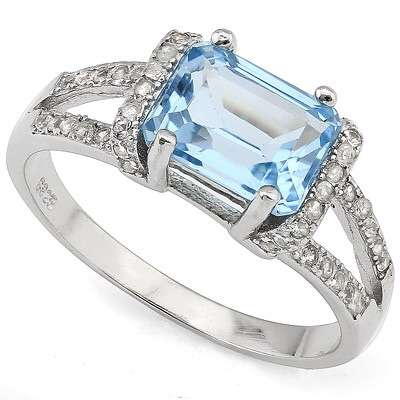 **IN STOCK**MAGNIFICENT 2.18 CARAT TW (45 PCS) BLUE TOPAZ & GENUINE DIAMOND RING