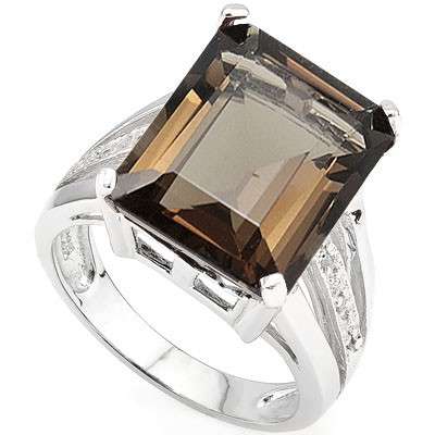 **IN STOCK** PERFECT 11.920 CARAT TW (7PCS) GENUINE DIAMOND & SMOKEY TOPAZ RING