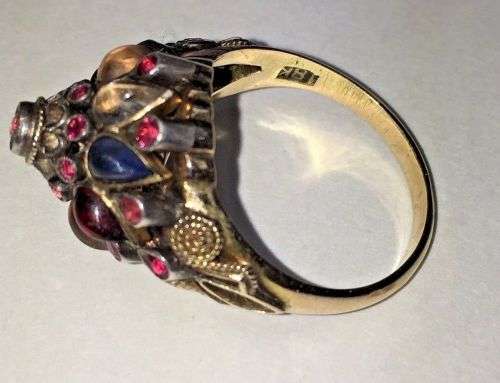 Unique Vintage 18k Gold Ring - Natural Ruby and Semi Precious Cabochon Stones