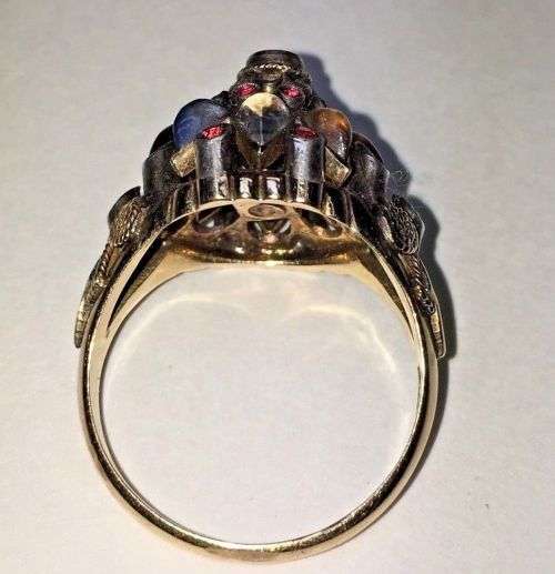 Unique Vintage 18k Gold Ring - Natural Ruby and Semi Precious Cabochon Stones