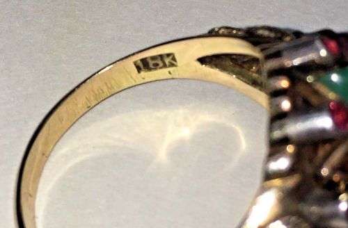 Unique Vintage 18k Gold Ring - Natural Ruby and Semi Precious Cabochon Stones