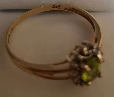 Peridot and Diamond 9kt Gold Ring
