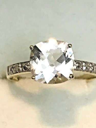 "Reduced"New White Topaz and Diamond Yellow Gold Ring ***Free Shipping***