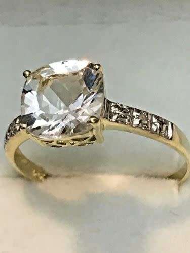 "Reduced"New White Topaz and Diamond Yellow Gold Ring ***Free Shipping***