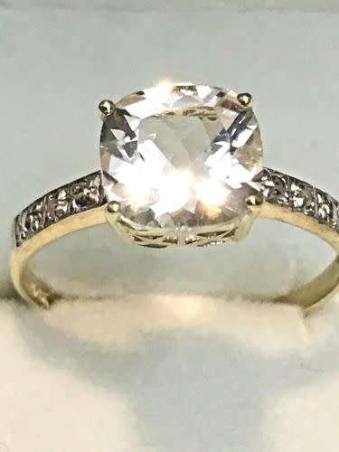 "Reduced"New White Topaz and Diamond Yellow Gold Ring ***Free Shipping***