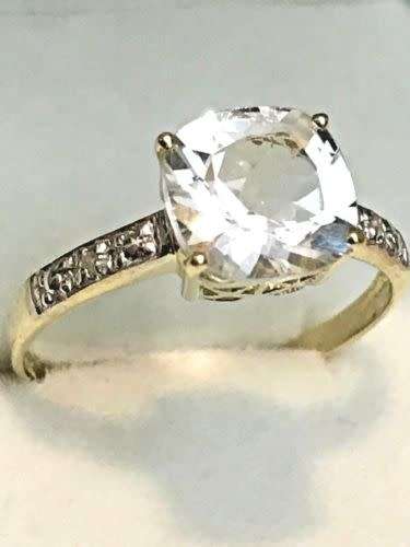 "Reduced"New White Topaz and Diamond Yellow Gold Ring ***Free Shipping***