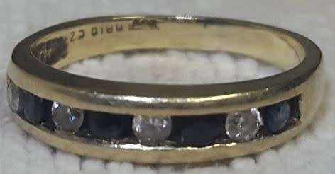 9ct Yellow Gold Ring with sapphire blue and clear stones