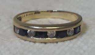 9ct Yellow Gold Ring with sapphire blue and clear stones