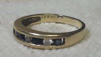 9ct Yellow Gold Ring with sapphire blue and clear stones