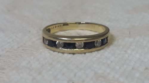 9ct Yellow Gold Ring with sapphire blue and clear stones