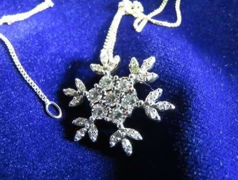 Solid 10kt White Gold Snowflake Diamond Pendant
