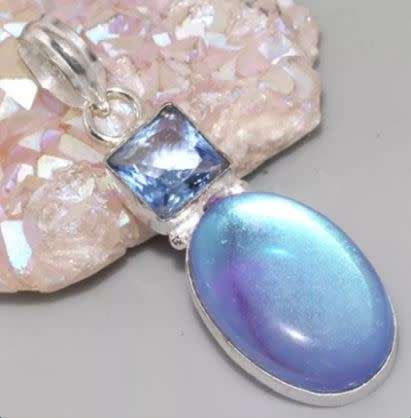 PURPLY/ BLUE AQUA MYSTIC , BLUE QUARTZ GEMSTONE SILVER PENDANT