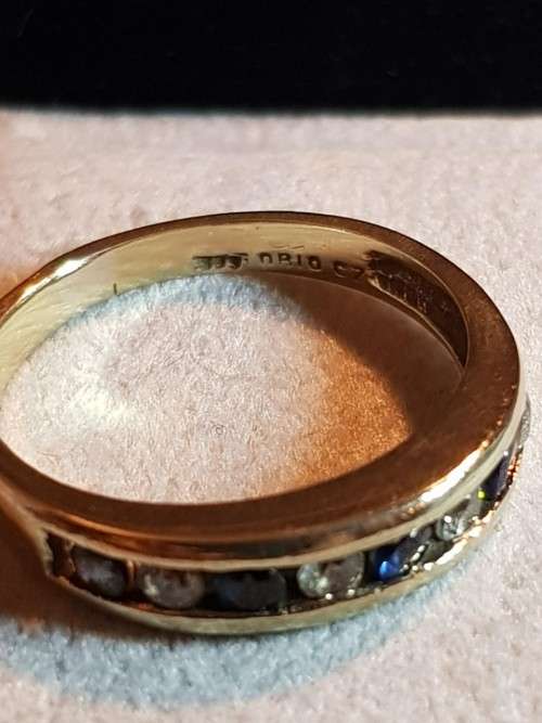 9ct Yellow Gold Ring with sapphire blue and clear stones