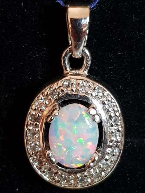 Opal Pendant and Earring Set - Sterling Silver