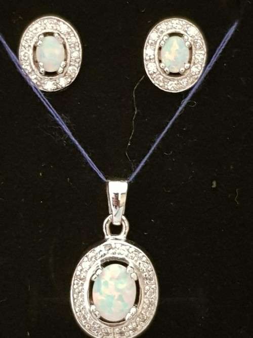 Opal Pendant and Earring Set - Sterling Silver