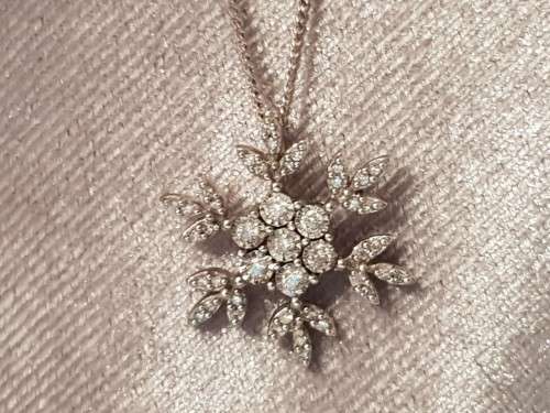 Solid 10kt White Gold Snowflake Diamond Pendant