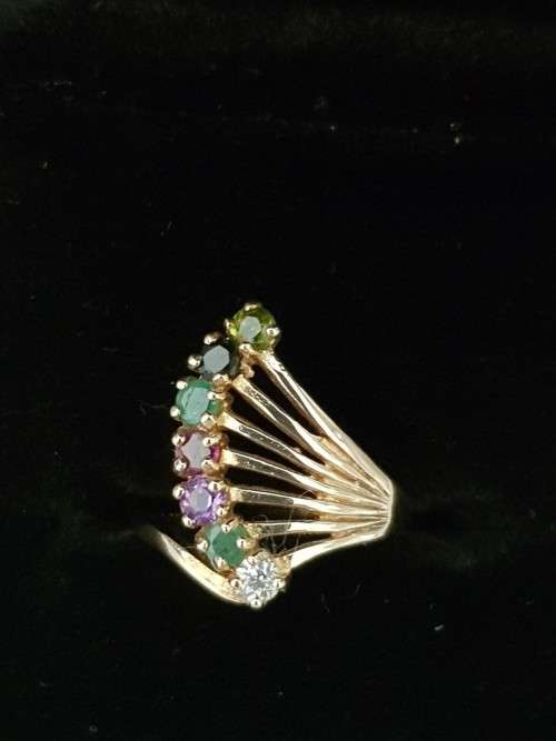 Vintage Multistone "Dearest" Yellow Gold Ring