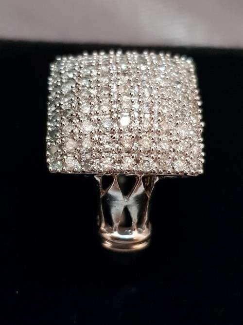 14K White Gold 1.6 carat Diamond Square Cocktail Ring
