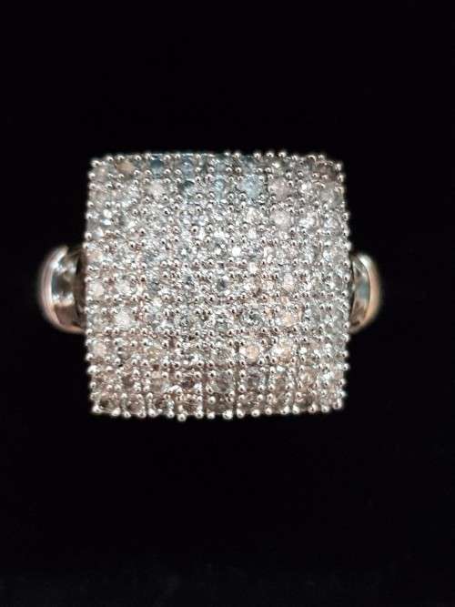 14K White Gold 1.6 carat Diamond Square Cocktail Ring