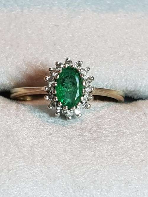 9ct Gold Emerald and Diamond Ring