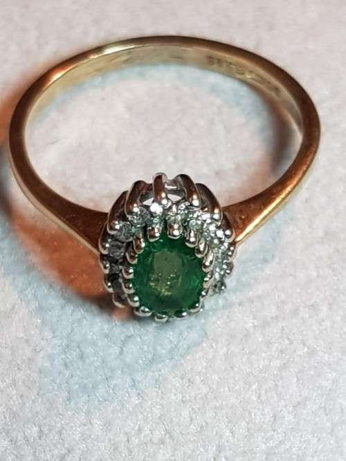 9ct Gold Emerald and Diamond Ring