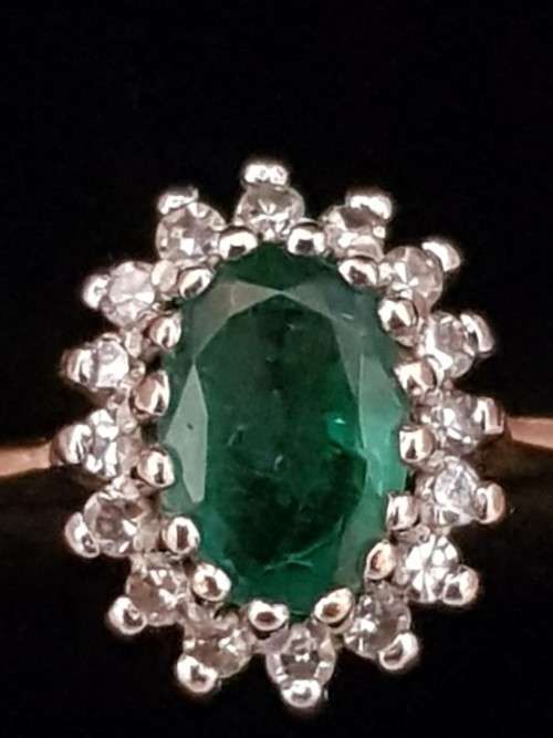 9ct Gold Emerald and Diamond Ring