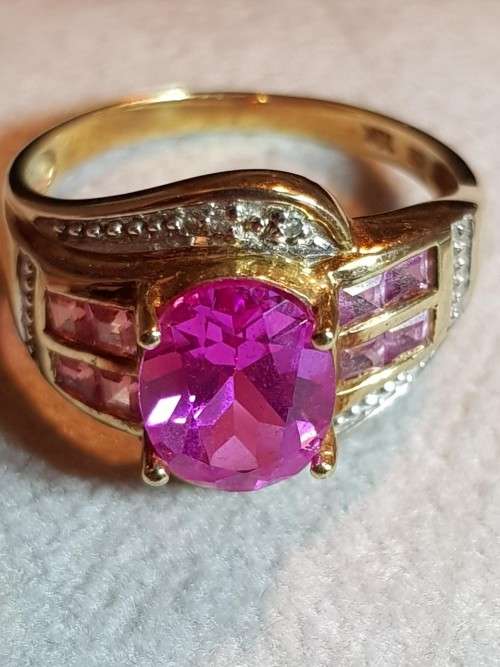 Pink Sapphire and Diamond 10ct Gold Ring