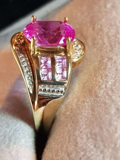 Pink Sapphire and Diamond 10ct Gold Ring