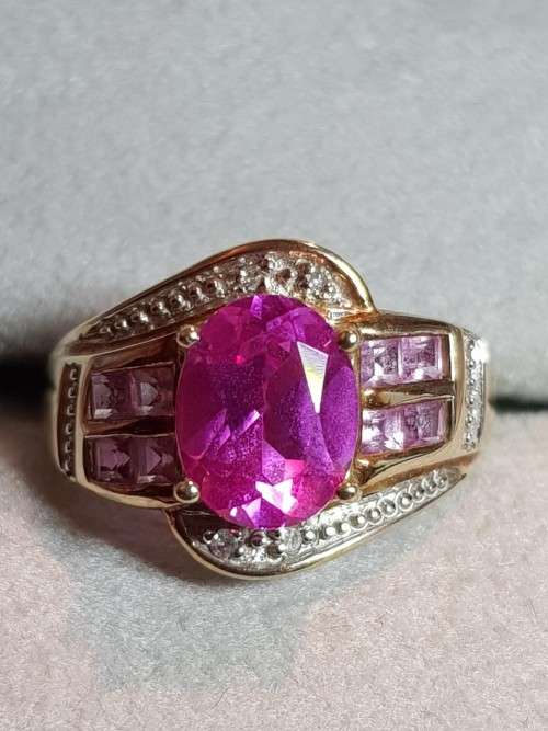 Pink Sapphire and Diamond 10ct Gold Ring