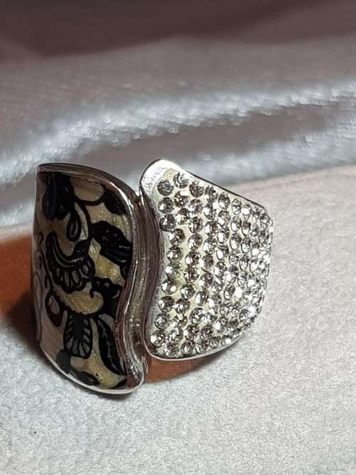 Swarovski Crystal and Resin Inlay Sterling Silver Ring