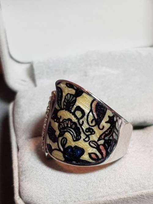 Swarovski Crystal and Resin Inlay Sterling Silver Ring