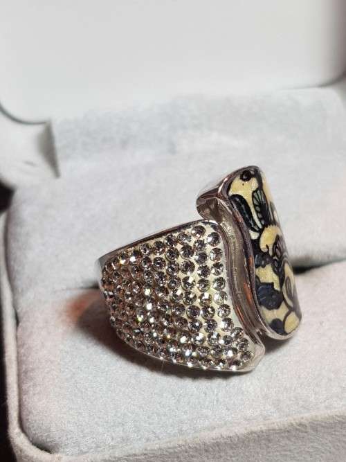 Swarovski Crystal and Resin Inlay Sterling Silver Ring