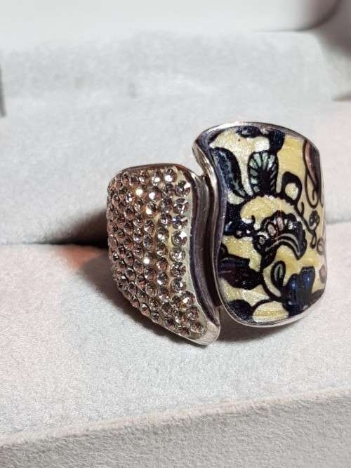 Swarovski Crystal and Resin Inlay Sterling Silver Ring