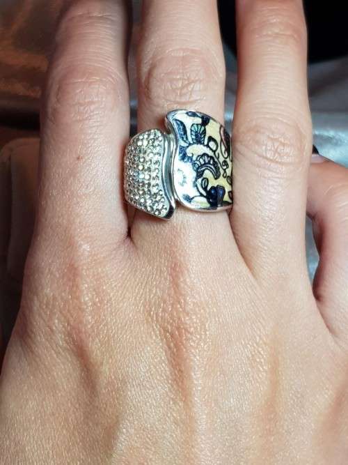 Swarovski Crystal and Resin Inlay Sterling Silver Ring