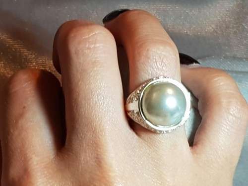 Costume Grey Pearl Silver Ring