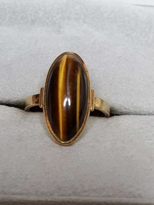 Vintage Haglund Tiger`s Eye 9ct Gold Ring