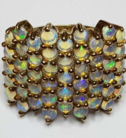 Multi Opal Cluster 9K Yellow Gold Ring