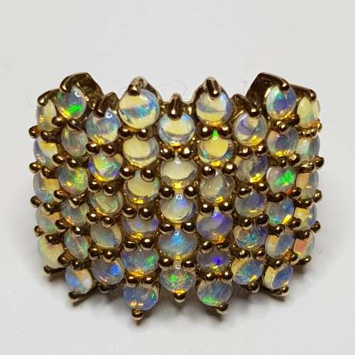 Multi Opal Cluster 9K Yellow Gold Ring