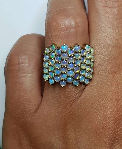 Multi Opal Cluster 9K Yellow Gold Ring