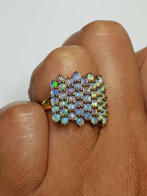 Multi Opal Cluster 9K Yellow Gold Ring