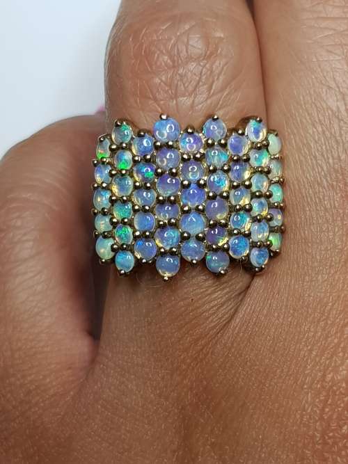 Multi Opal Cluster 9K Yellow Gold Ring