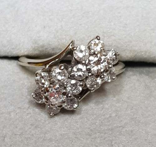 14 k White Gold .94TCW Diamond Flower Cluster Ring