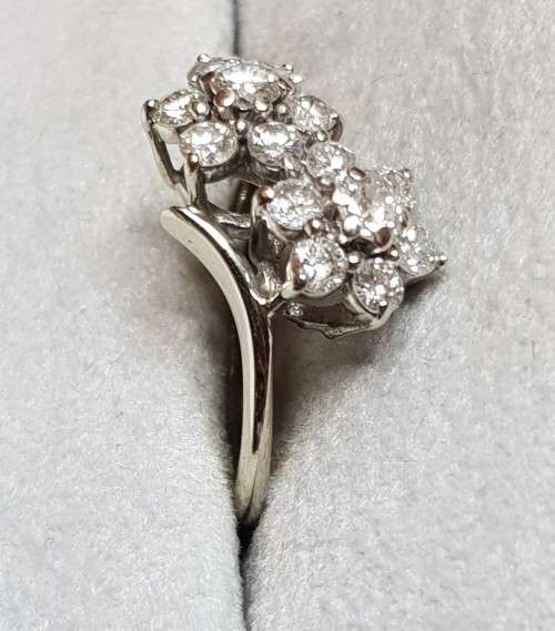 14 k White Gold .94TCW Diamond Flower Cluster Ring