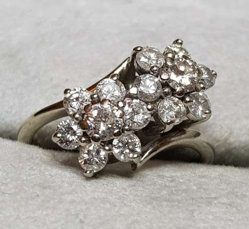 14 k White Gold .94TCW Diamond Flower Cluster Ring