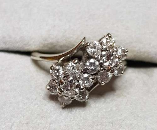14 k White Gold .94TCW Diamond Flower Cluster Ring